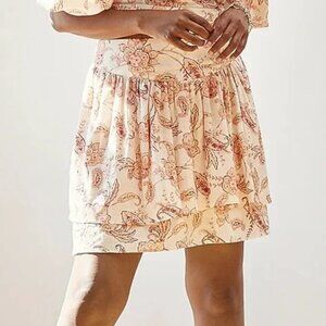 Express Pink Linen-Blend Printed Tiered Ruffle Mini Skirt SZ 10